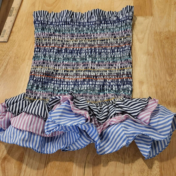 DO+BE Tops - Do+be Sheered Elastic Striped  Tube Top Ruffle Hem Multi-Color